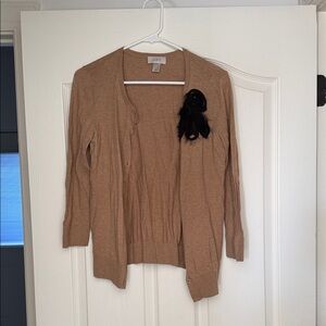 Loft tan sweater flower size medium cardigan GUC